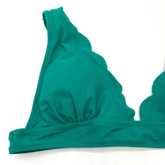 Peddney Womens Bikini Top Size Large Teal Green Scalloped Triangle Padded Beachy - Picture 2 of 7